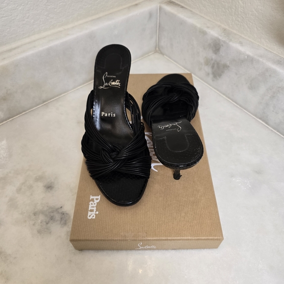 Christian Louboutin Black Knotted Slide Heels Size 9 | Classic Paris Designer - Picture 3 of 6